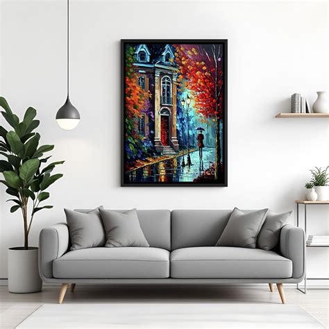 Hand-Painted Autumn Street Scene Wall Art – Impressionist Canvas ...