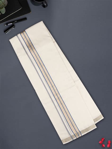 Ramraj Mens Premium Cotton Blue Border Double Dhoti Luxury Club