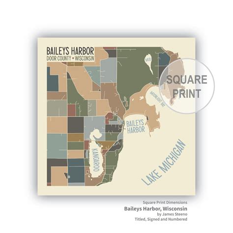 Baileys Harbor Wisconsin Art Map Print by James Steeno (door County ...