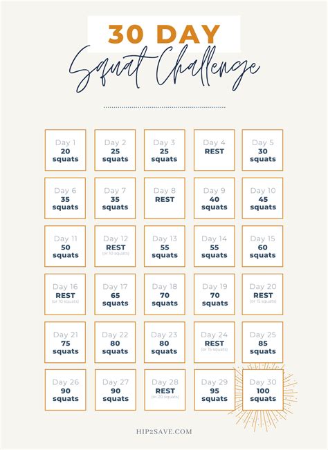 30 Day Squat Challenge Chart Printable