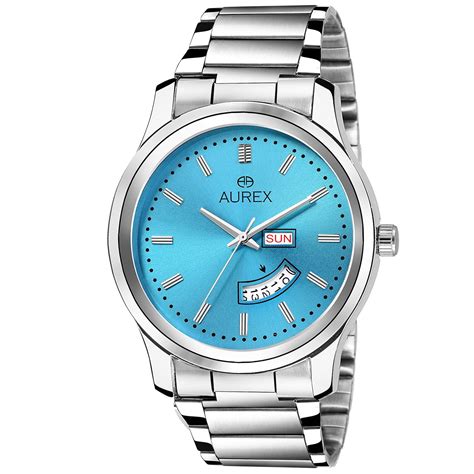 AUREX Analogue Men's Watch (Sky Blue Dial Silver Colored Strap ...