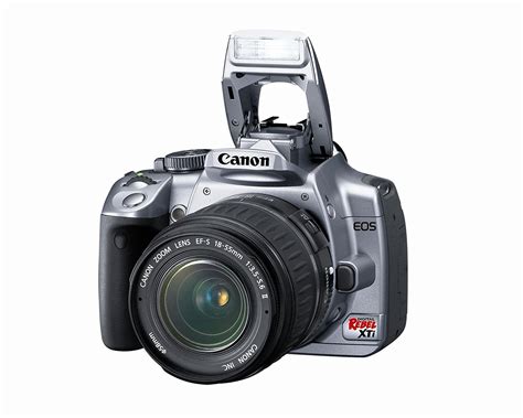 Silver and black Canon Rebel XTi DSLR Camera with EF-S 18-55mm f/3.5-5. ...