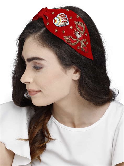 Anekaant Red & Multi Quirky Velvet Hair Band