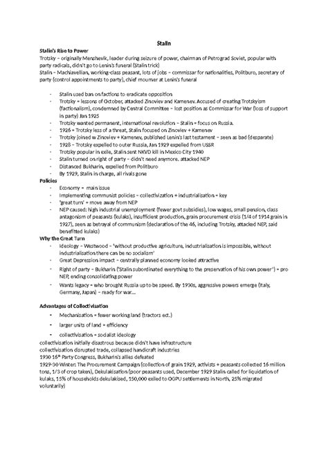 Stalin Condensed notes - Stalin Stalin’s Rise to Power Trotsky – originally Menshevik, leader ... - leader of mensheviks
