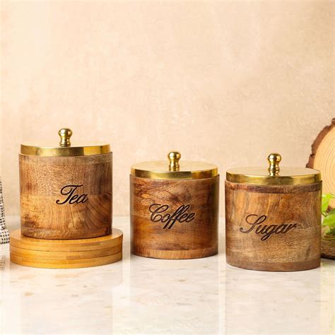 Buy dudki Mango Wood Canister Sets Airtight With Lids Storage Container ...