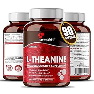 Amalth L-Theanine 100mg (Double-Strength), Non-GMO Gluten-Free Soy-Free ...