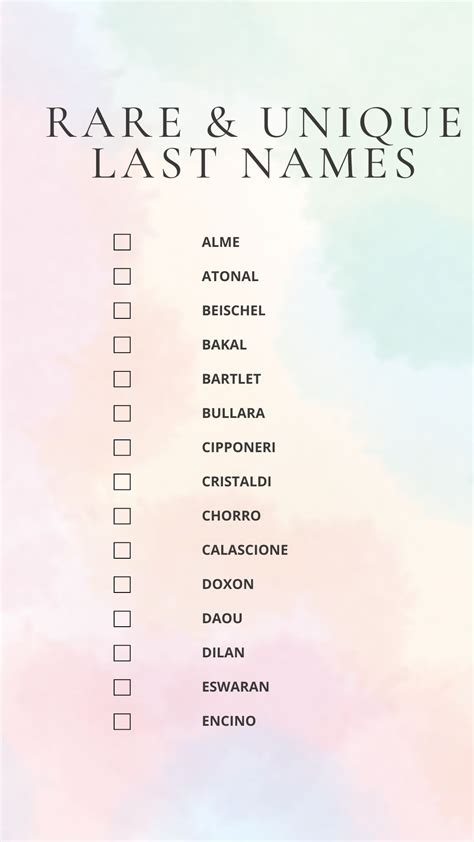 Printable List Of Unique Last Names [PDF Included] - Printables Hub in ...