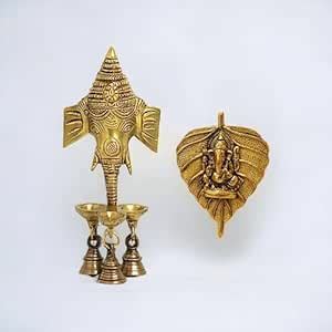Buy Bhavya Art® Wall Hanging Lord Ganapati Diya, Bells Handmade Golden ...