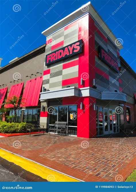 Orlando, USA - May 8, 2018: TGI Fridays Exterior and Logo. TGI Friday`s ...