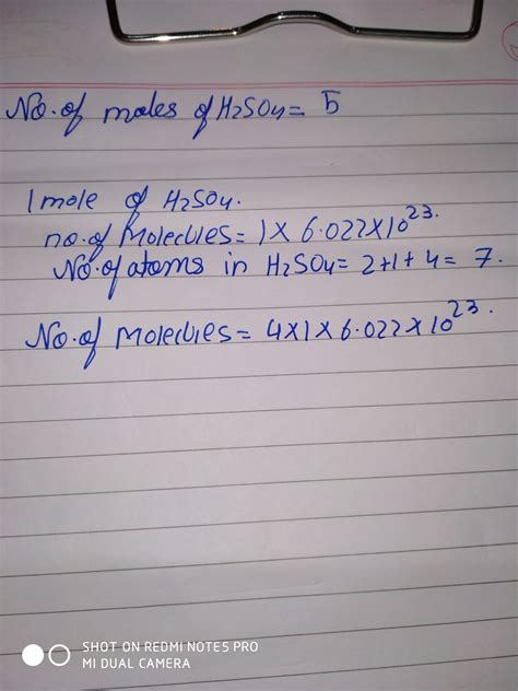 calculate no.of molecules of 1 mole of H2SO4 - Brainly.in