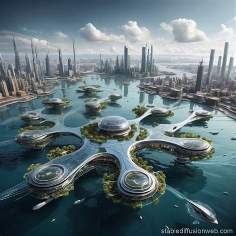 skyline of a floating city on water a sprawling urban landscape with ...