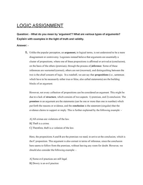 Logic Assignment for Semester-1 BA (Hons.) Philosophy - LOGIC ...