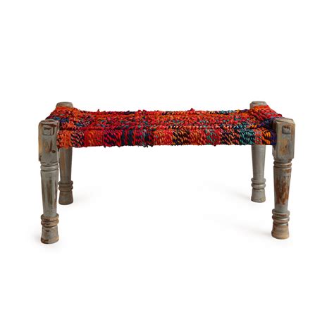 Wooden Bench - Colorful Chindi Weaving – Revive Home