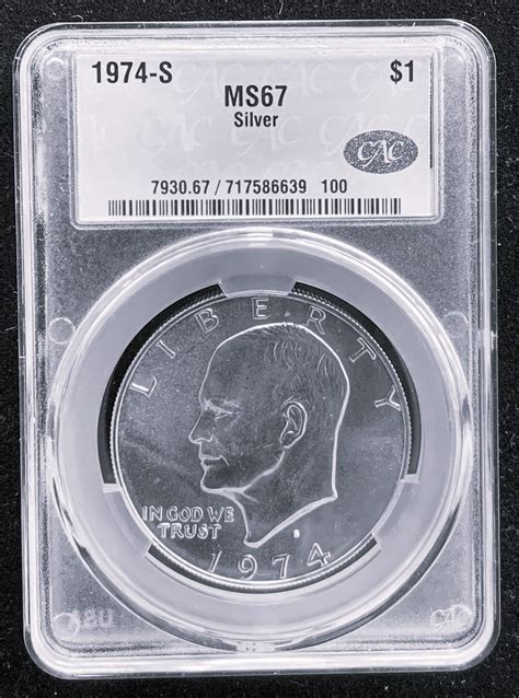 1974-S MS-67 HIGH GRADE SILVER BU GEM, $1 DOLLAR EISENHOWER COIN, CAC ...