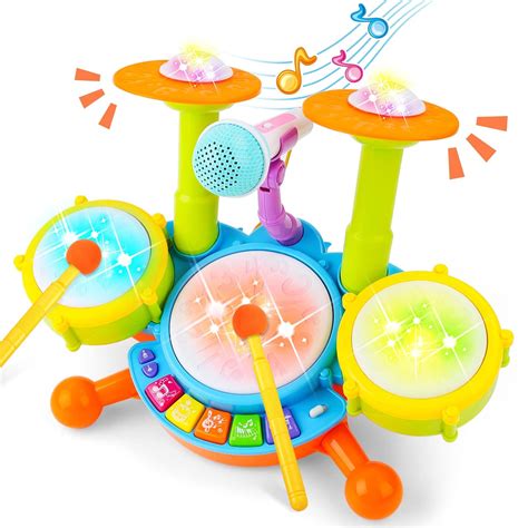 Buy deAO Baby Toy Drum, Children's Drum with Mallets, 18 Music & Real ...