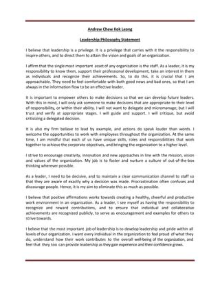Leadership Philosophy Statement Examples 的图像结果