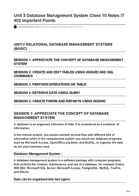 Database Management System Class 10 It 402 Notes 的图像结果