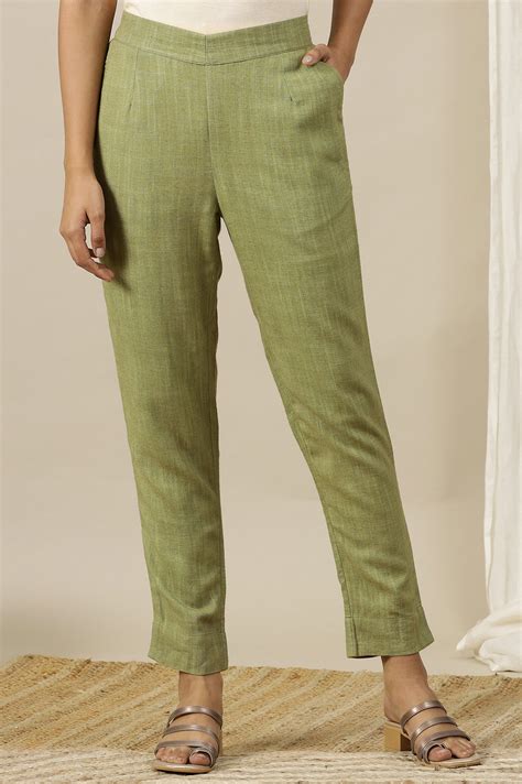 Buy Green Solid Rayon Flax Comfy Trousers with Pockets Online for Woman ...