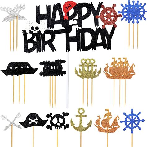 Buy 25PCS Cake Topper with Pirate Party Pack, Sea Sailing Theme Cupcake ...