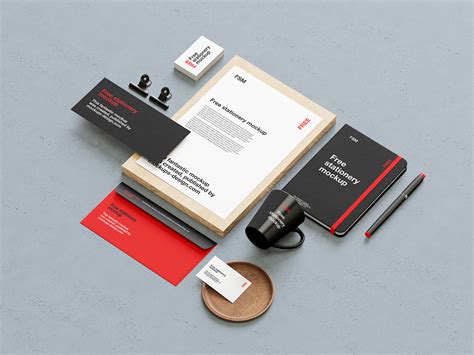 Free Premium Stationery Mockup PSD Set On Concreate Background - Good ...
