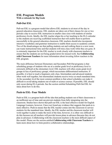 Image result for ESL Program Models