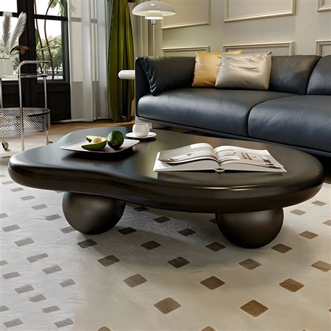 Modern Single Black Manufactured Wood Coffee Table with Free Form Top ...
