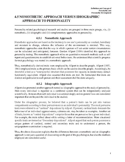 Nomothetic Approach Versus Idiographic Approach TO Personality ...