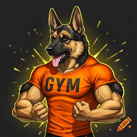 Digital illustration of a muscular German Shepherd dog wearing an ...