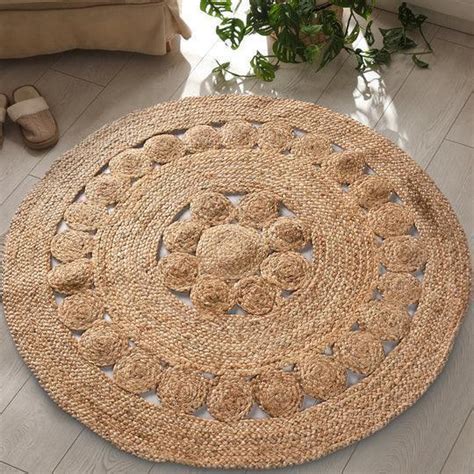 Natural Brown Braided Jute Rug with Circle Pattern | Round Floor Mat F ...