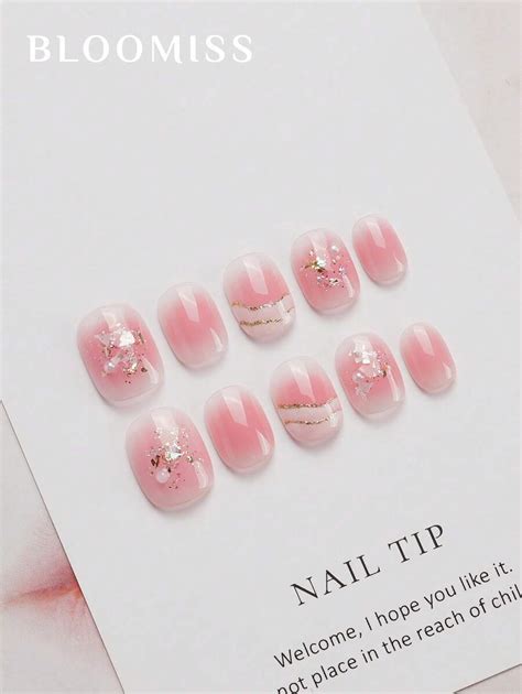 10 Pieces Of Handcrafted Press On Nails Short , Pink Nails , Short ...