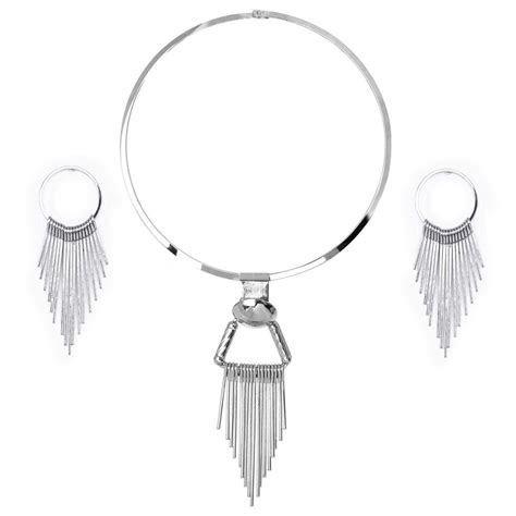 Buy Bold N Elegant Fringe Tassel Metallic Necklace Earrings Jewellery ...