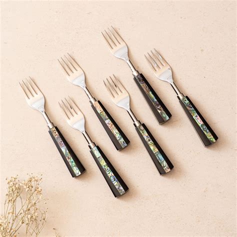 Cutlery | All Purpose Forks Set of 6 - Semi Precious Abalone Shell ...