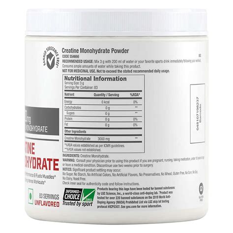 GNC PRO Performance Creatine Monohydrate 3000 mg Unflavored Powder, 250 ...