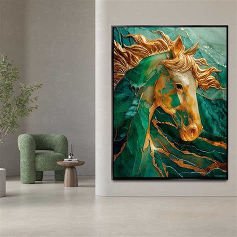 Abstract Emerald Green Gold Horse Canvas Print | Elegant Wall Art ...