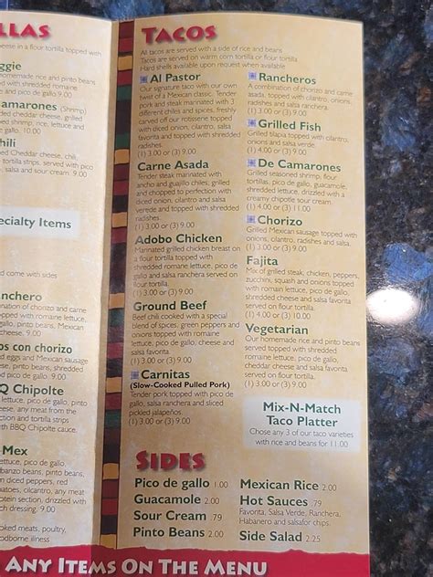 Menu at Taco Amigos restaurant, Harrisburg