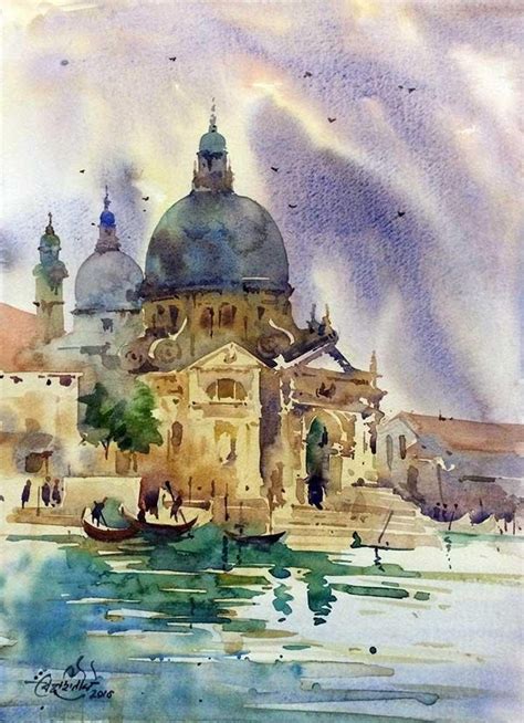 "The Accademia Galleries": Blue Green Watercolor Painting by Vikrant ...