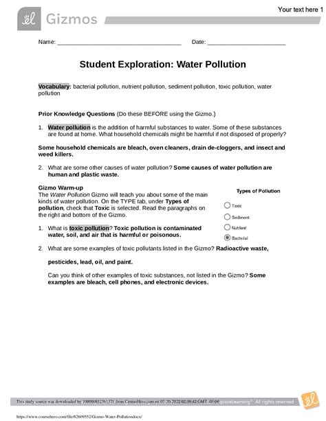 Water Pollution Gizmo Lab Answer Key at Anthony Blubaugh blog
