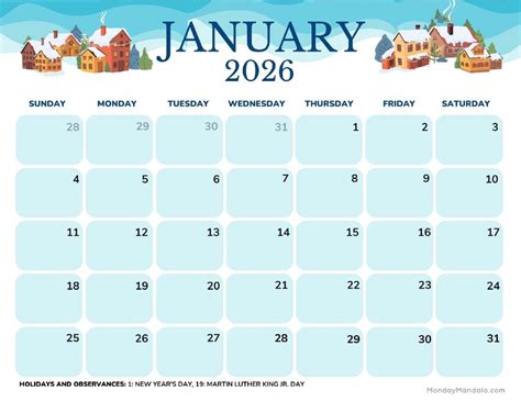 Free Printable January 2026 Calendar