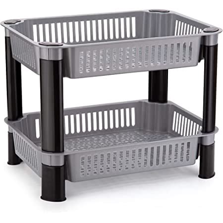 Biltoxi Vegetable Basket Stand, Plastic Rack Storage for Office (Grey ...