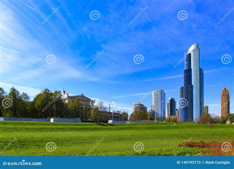 Chicago Skyline with Clear Blue Sky from South Stock Image - Image of ...
