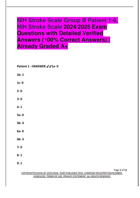 NIH Stroke Scale Group B Patient 1-6, NIH Stroke Scale 2024/2025 Exam ...