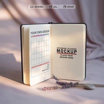 Editable psd open notebook mockup with your own design page lavender ...