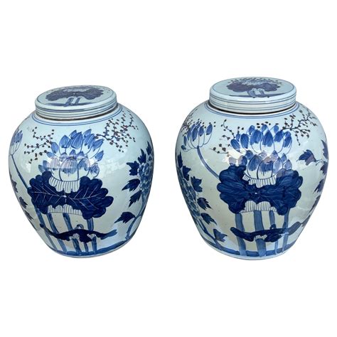 Pair of Large Chinese Blue and White Ginger Jars For Sale at 1stDibs