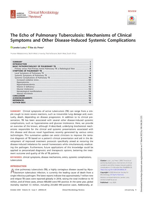 TB revision 2022 - Tuberculosis - The Echo of Pulmonary Tuberculosis: Mechanisms of Clinical ...