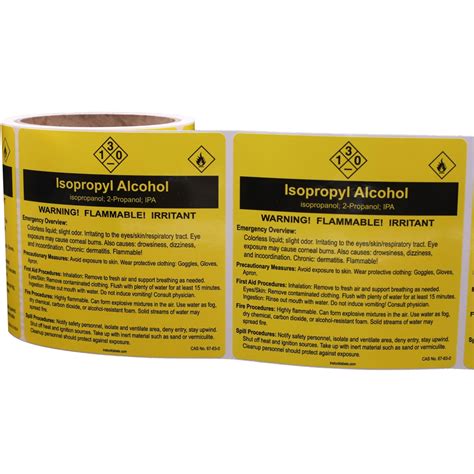 Isopropyl Alcohol Chemical Right-to-Know Info Flammable Irritant ...