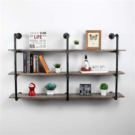 Buy Industrial Pipe Shelving Wall Mounted,63in Rustic Metal Floating ...