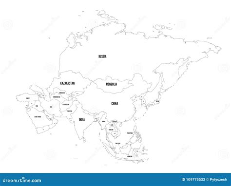 Political Outline Map of Asia Continent. Vector Illustration Stock Vector - Illustration of ...