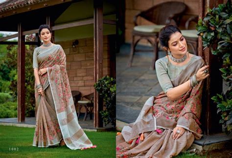 Sangam Kasmira Style Linen Embroidery Sarees Collection