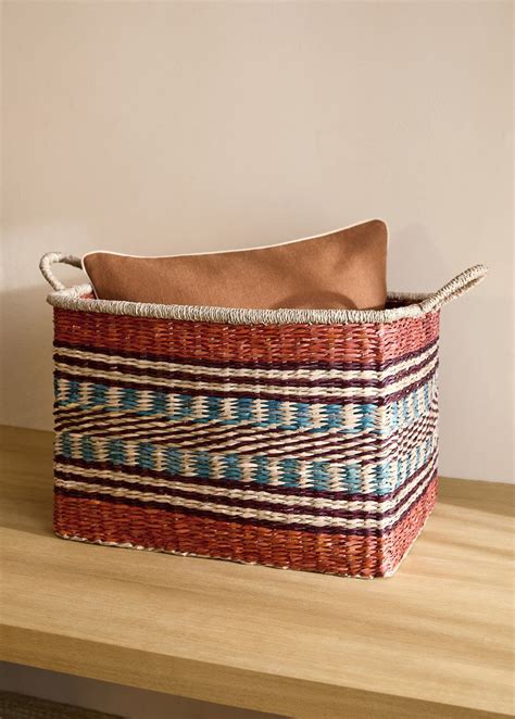 Rectangular coloured seagrass basket - Home | MANGO Greece