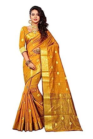 Buy INDIAN TRADITIONAL BANARASI BUTTA COTTON SILK MUSTARD COLOR WOMEN'S ...